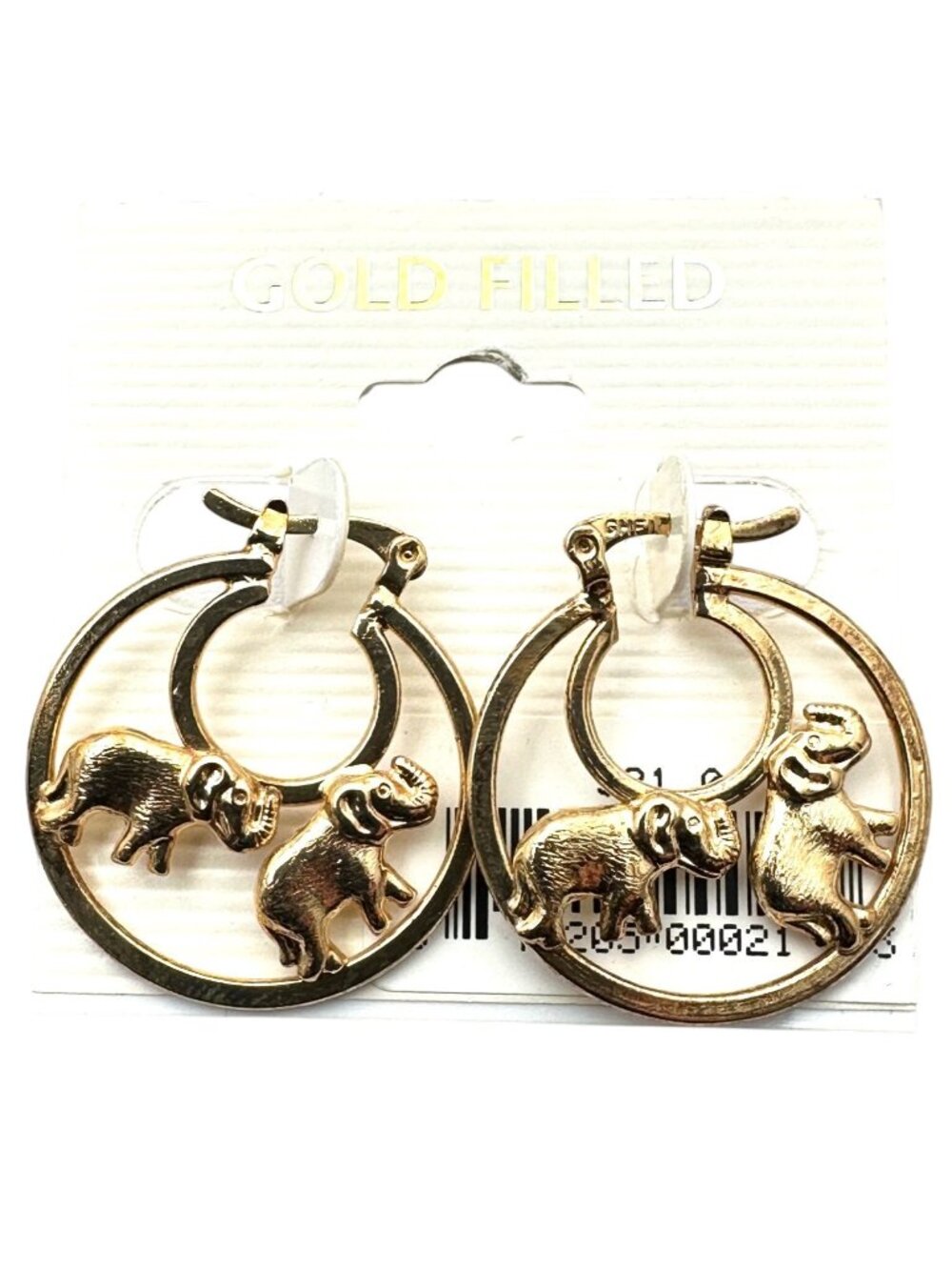 Elephant Earrings Yellow Gold Filled Hoops Pierced Chandelier Original Card NOS